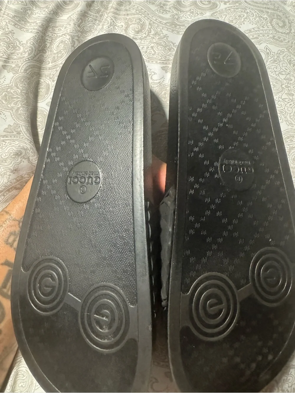 Gucci Black Quilted GG Logo Slide Sandals